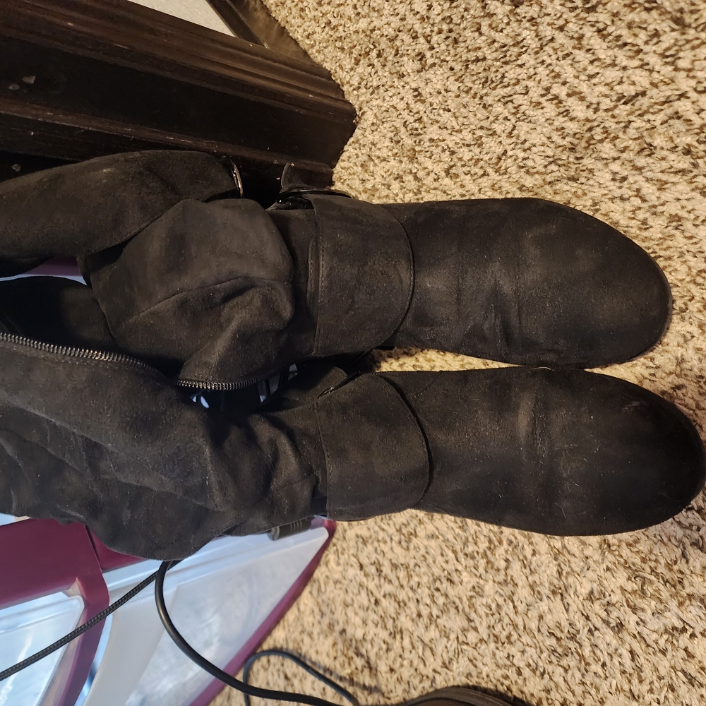 Black Suede Knee-High Boots